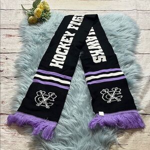 NEW Chicago Blackhawks NHL Hockey Fights Cancer Purple Black Fringe Scarf
